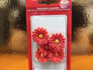 margherite in zucchero rosse con foglie